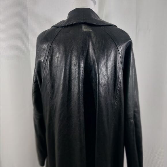 Women's Black Leather Swing Jacket Coat - Picture 9 of 13